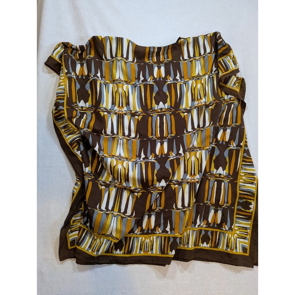 Winlar One Size Brown Yellow Geometric Print Kaftan Top Tunic Blouse‎